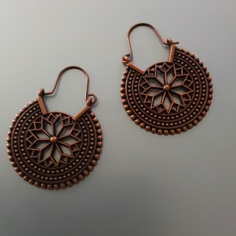 Boho Tribal Hoop Earrings COPPER